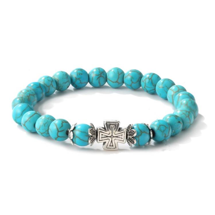 S2203-12 Cross Women's Beaded Bracelet Turquoise Ethnic Style Bracelet