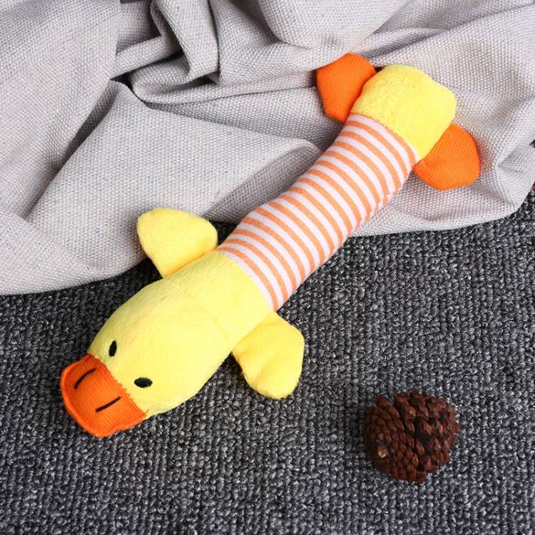 Animal cute long striped plush sound making pet toy (striped duck)