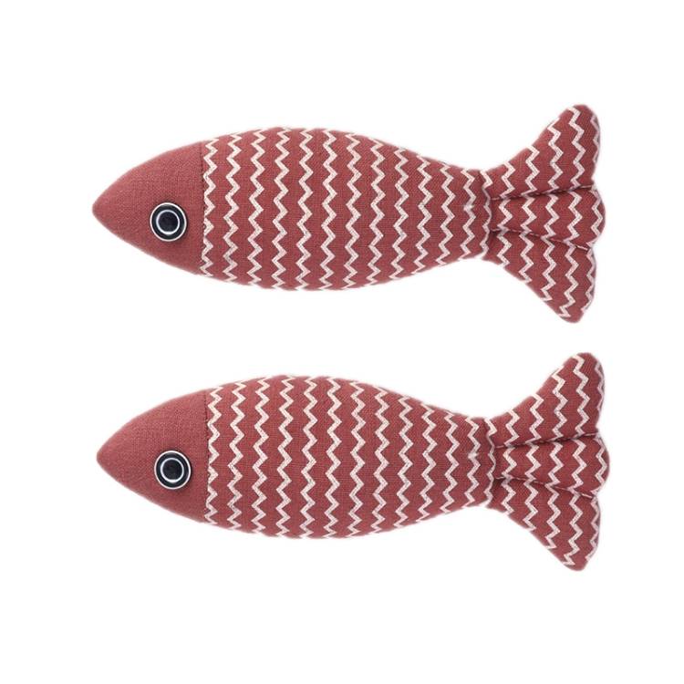 2 pieces for sale, linen cat and fish pillow, pet chew toy, specifications: 21x9x5cm (maroon)