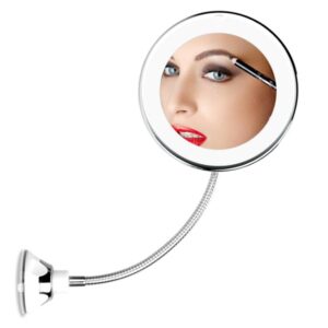 CY-080 10X magnifying suction cup folding makeup mirror with LED light, rotatable touch switch beauty mirror, style: rechargeable model