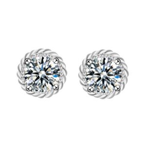 925 Silver Ear Needle Crown Earrings (50 point Mosang Diamond Platinum)