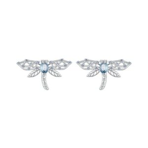 BSE874 925 Sterling Silver Plated Platinum Spike Cute Dragonfly Earrings