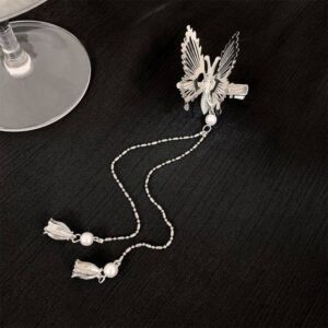 Moving Butterfly Wings Tassel Hair Clip Side Bangs Clip(Silver)