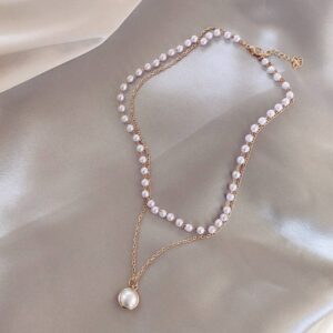Minimalist Beaded Double Layer Pearl Pendant Necklace