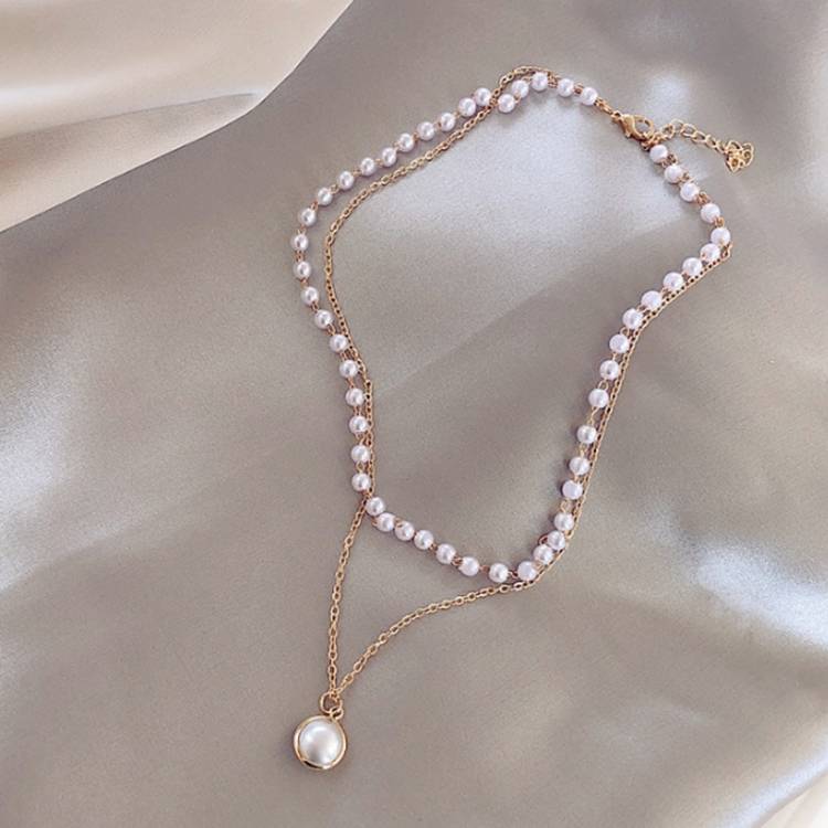 Minimalist Beaded Double Layer Pearl Pendant Necklace