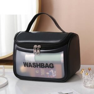 PVC semi transparent makeup bag, matte wash bag, PU flip shower bag