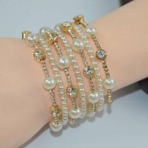 7-row gold minimalist rhinestone pearl arm bracelet versatile bracelet