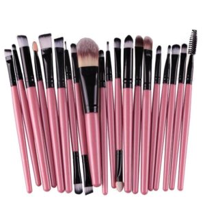 20 pieces/set, wooden handle makeup brush set, beauty tool brush (black+pink)