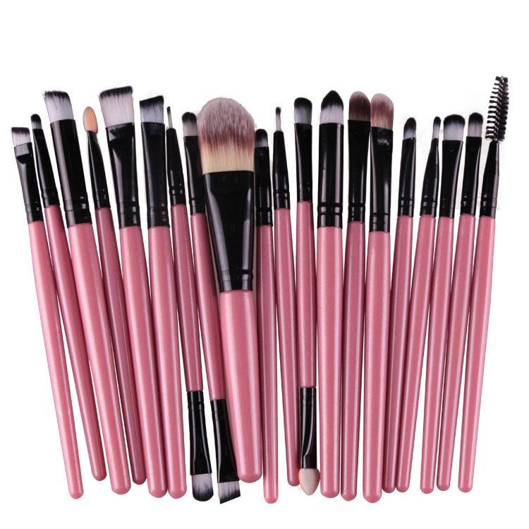 20 pieces/set, wooden handle makeup brush set, beauty tool brush (black+pink)