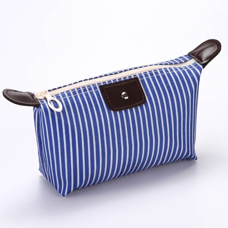 Striped Dumpling Cosmetic Bag Travel Folding Toiletries Bag (Blue)