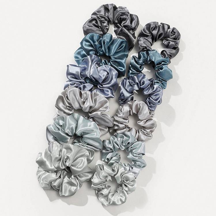 12pcs/Pack Women Intestine Style Hair Ring Satin Headband Hair Accessories(Dark Green Mixture)