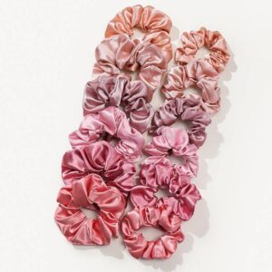 12pcs/Pack Women Intestine Style Hair Ring Satin Headband Hair Accessories(Pink Mixture)