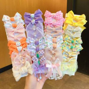 10pcs /Set Big Bow Flower Elastic Hairbands Children Girls Sweet Hair Ties, Style: Cherry Series