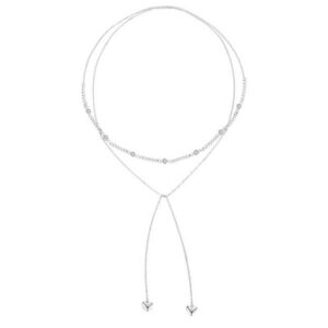 S925 Sterling Silver Plated Platinum Heart Double Layer Sweater Necklace