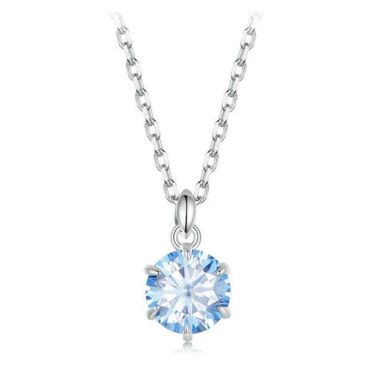 S925 Pure Silver Plated Platinum Blue Mosonite Necklace