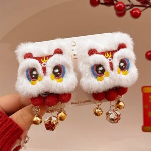 1pair New Year Hair Clip Girl Hair Duckbill Clip Hair Accessories(Little Bell Lion)