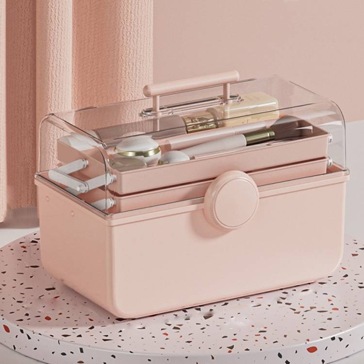 Large capacity cosmetic storage box plastic dustproof transparent desktop portable medicine storage box