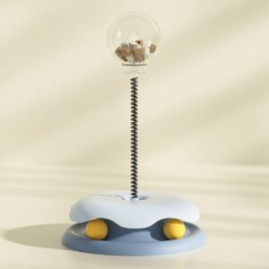 Teasing Cats Toy Turntable With Spring Leaky Food Ball Pet Cats Play Tray(Blue)