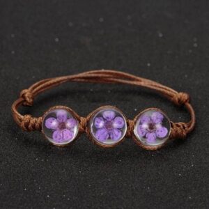 Lucky Flower Bracelet Handwoven Dry Flower Glass Bead Bracelet