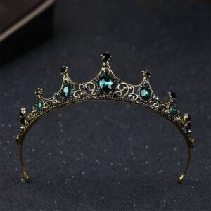 Vintage Small Baroque Green Crystal Tiaras Crowns for Women Girls Bride Wedding Hair Jewelry Accessories as show