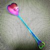 2 PCS Stainless Steel Spoon Portable Metal Coffee Teaspoon Creative Love Heart Shaped Wedding Party Gift Dinnerware, Color:Colorful Porous Love