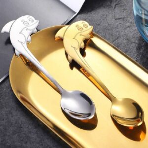 2 PCS Stainless Steel Dolphin Shape Cartoon Coffee Stirring Spoon Ice Cream Spoon Child Feeding Spoon