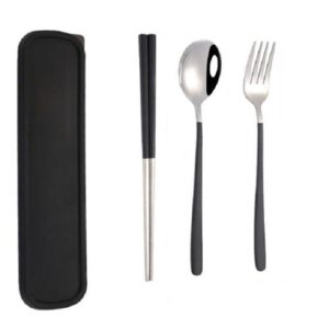 3pcs / Set Portable Stainless Steel Tableware Creative Set Chopsticks Spoon Fork Gift, Color:Black