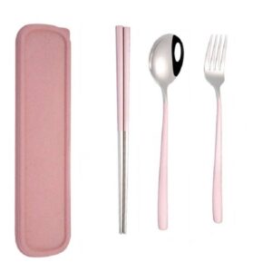 3pcs / Set Portable Stainless Steel Tableware Creative Set Chopsticks Spoon Fork Gift