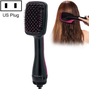 Professional Multi Function Electric Hair Blow Brush Hot Air Hair Curls Comb Salon Hair Styler, Plug standard:US(Rose Red)