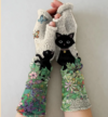 RETRO CAT CASUAL PRINT KNIT FINGERLESS GLOVES