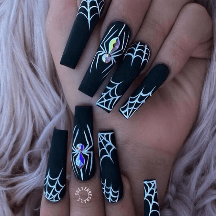 Halloween Style Nails Press On Spider Pumpkin Pattern False Nail Tips